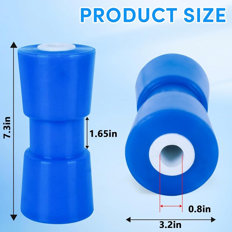 BALAVA Boat Trailer Roller 8/10/12in,Keel Rollers for Boat Trailer,Heavy Duty PU Bow Roller Boat Trailer Accessories Replacement Boat Trailer Parts Fits 5/8" Shaft (Blue,1/2 Pack) - Image 2